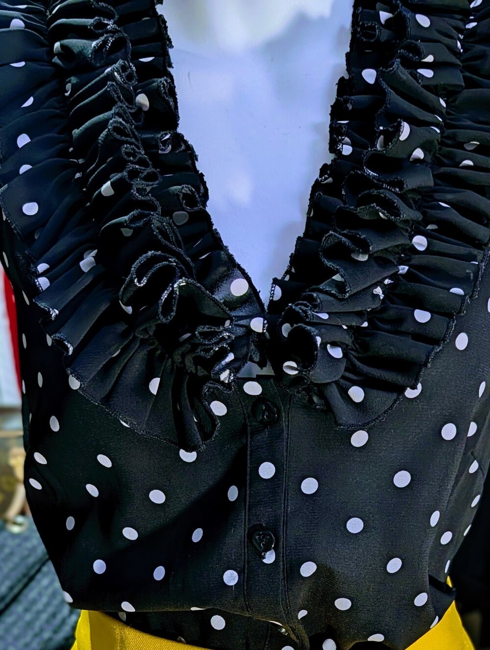 Source Unknown Black and White Polka Dot Ruffle Collar Blouse - Picture 4 of 7